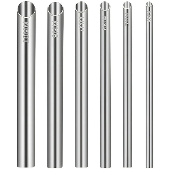 Professional Piercing Receiving Tubes, 6 Pack 14G-00G Stainless Steel Mirror Polished Transfer & Guiding Tubes for Piercer Equipment