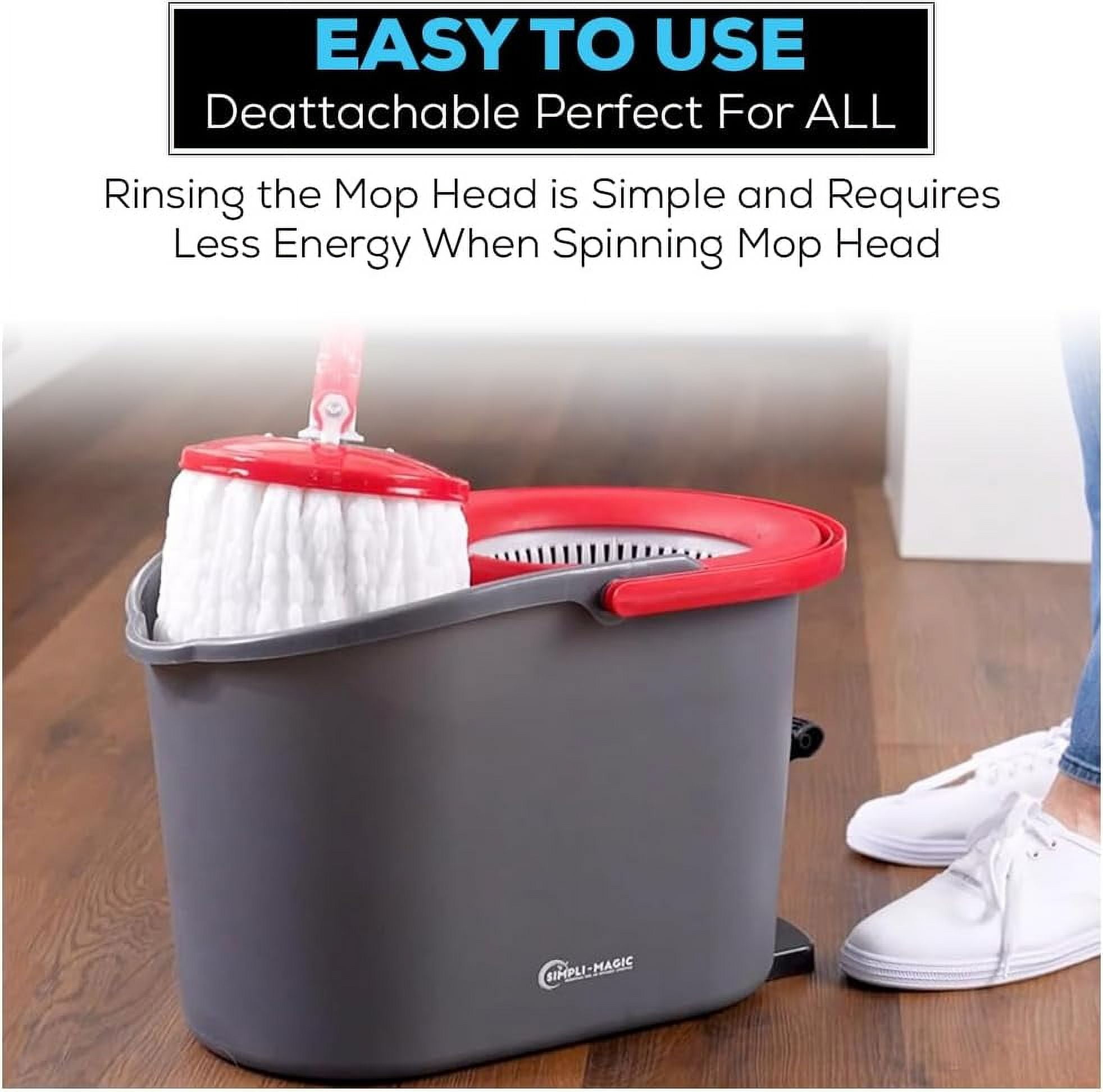 Simpli-Magic 360 Spin Mop and Bucket with Foot Pedal and Soap Dispenser & 3 Microfiber Heads, Red/Black