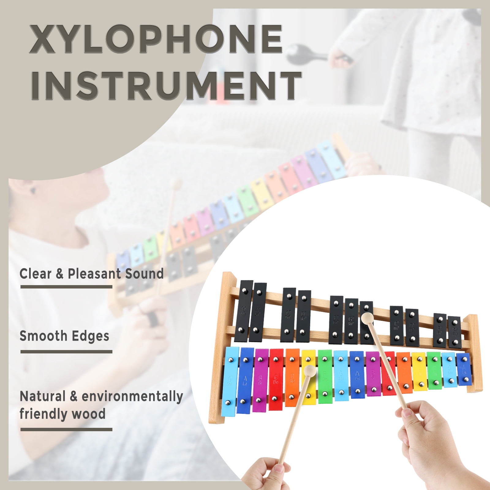 EASTROCK Xylophone Glockenspiel Wooden Frame & 27-Note Metal Keys,with Carry Bag and Mallets,Professional Xylophone for Classes/Band/Stage