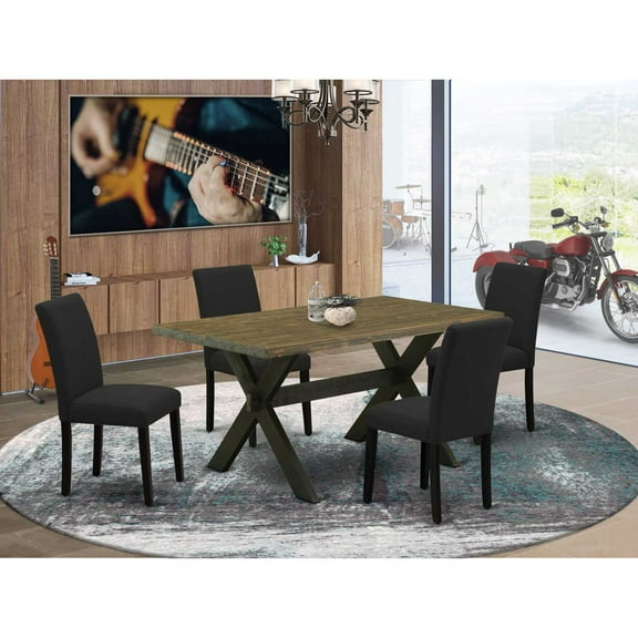 East West Furniture 5-Piece Kitchen Table Set Includes 4 Parson dining chairs with Upholstered Seat and High Back and a Rectangular Dining Table - Black Finish