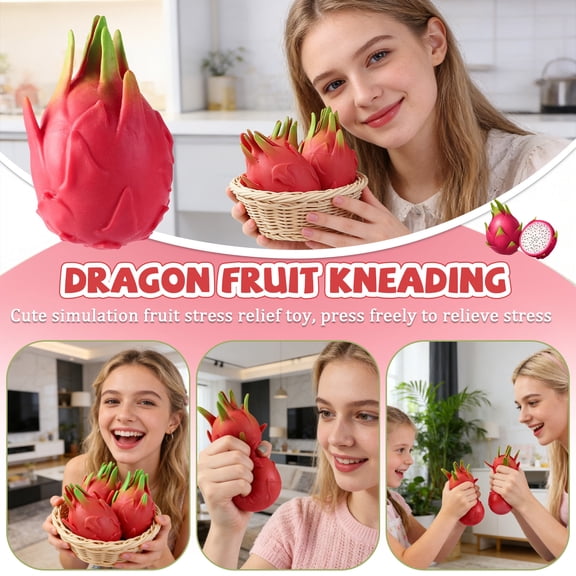Fake Dragon Fruit Squeeze Fidget Toy Soft Durable Novelty Stress Relief Toy Help for Relax Focus Autism ADHD Sensory Squishy Toys Stress Balls Adults Kids Party Favors Easter Basket Stuffers