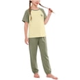 thumbnail image 2 of Amidoa Girls 2 Piece Outfits Summer Clothes Short Sleeve Cute T-Shirt and Casual Shorts Kids Clothing Sets Green Size 14, 2 of 7