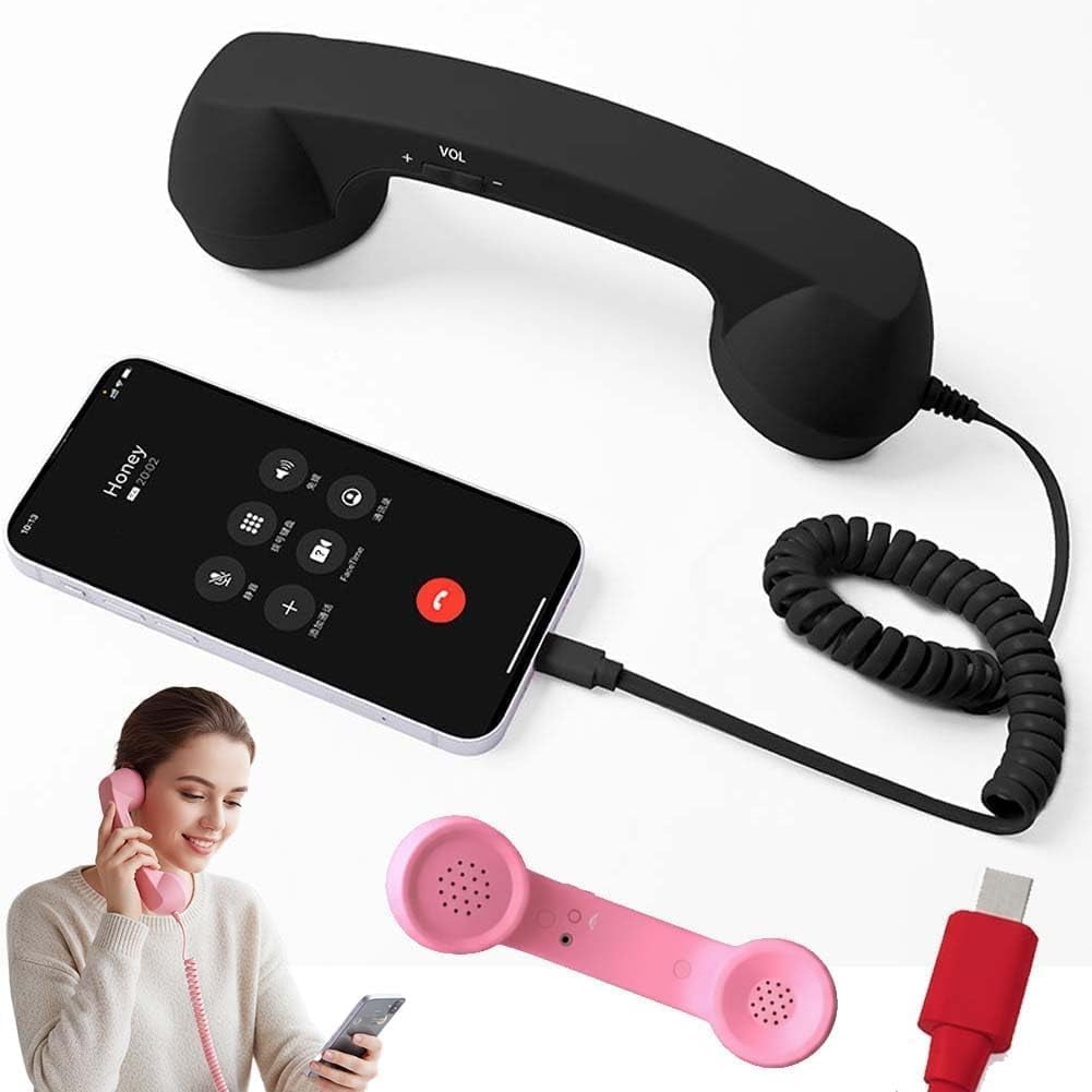 Retro Phone Handset for Home Office Travel, Versatile Hands-Free Telephone with Ergonomic Design, Tangle-Free Cord & Universal Type-C Compatibility