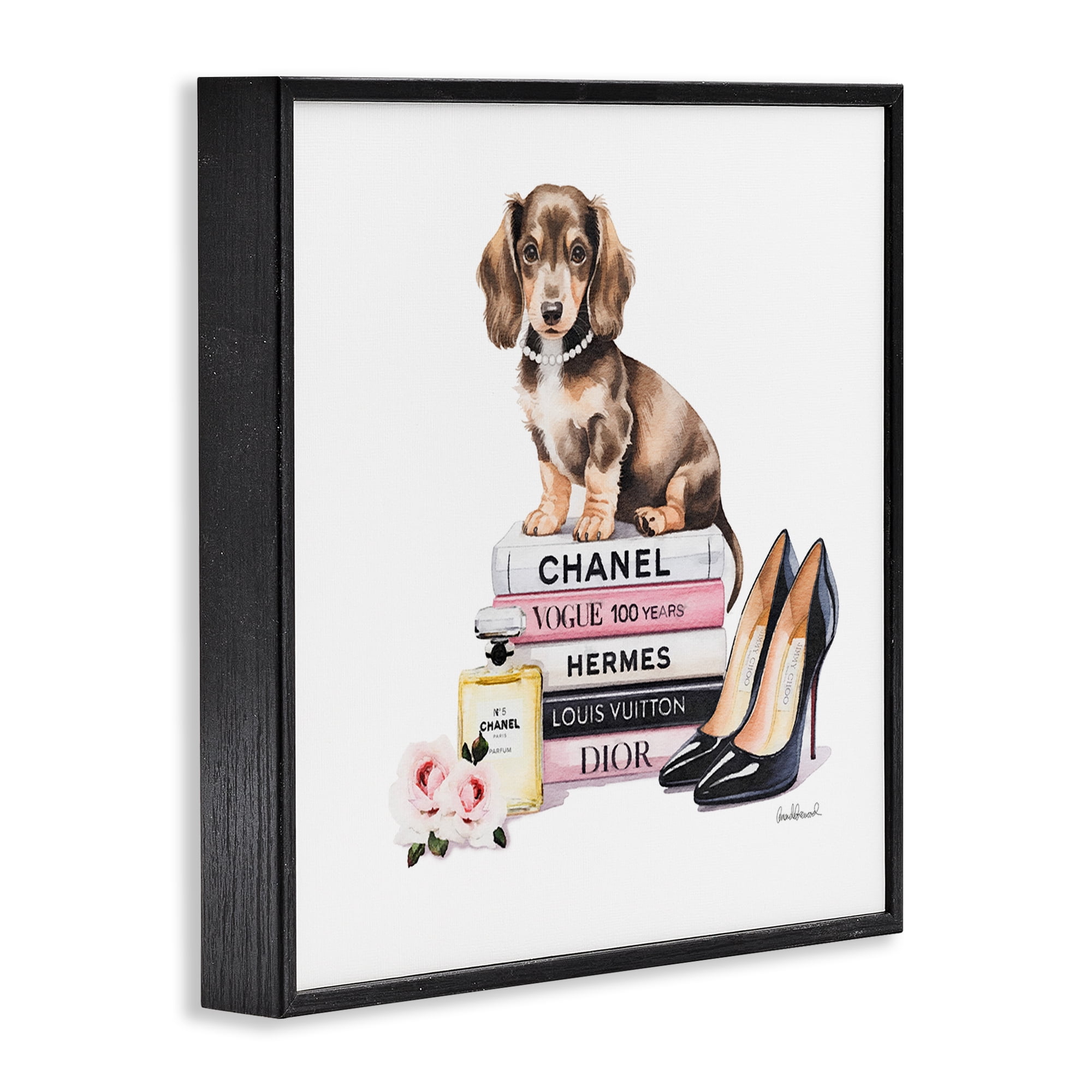 Stupell Industries Luxury Fashion Books & Dog Black Framed Giclee Art, design by Amanda Greenwood
