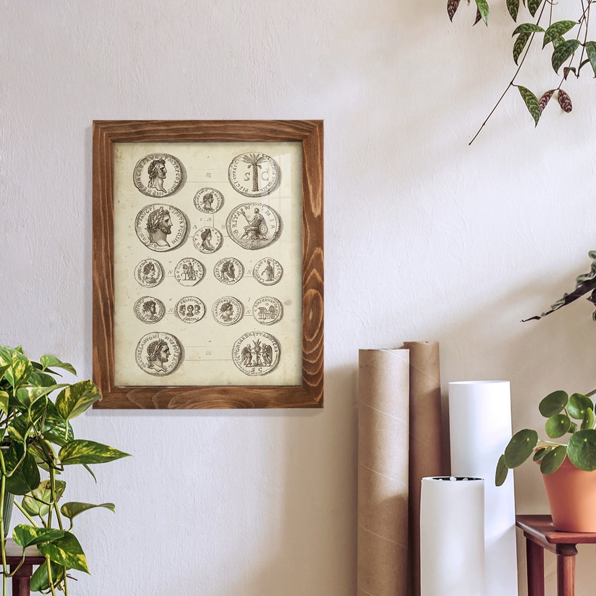 Antique Roman Coins IV -Framed Print w/glass-Walnut