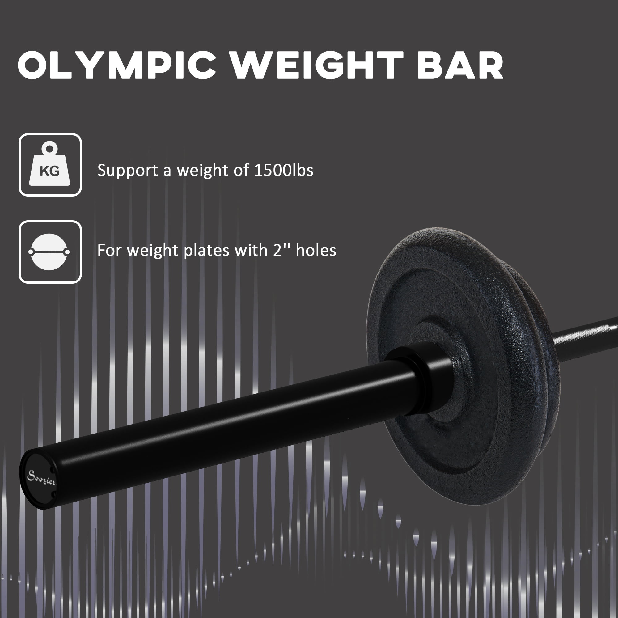 Soozier 7.2ft Weight Bar, Bench Press Bar with Rotating Sleeves, 1500lbs Weight Capacity, Black