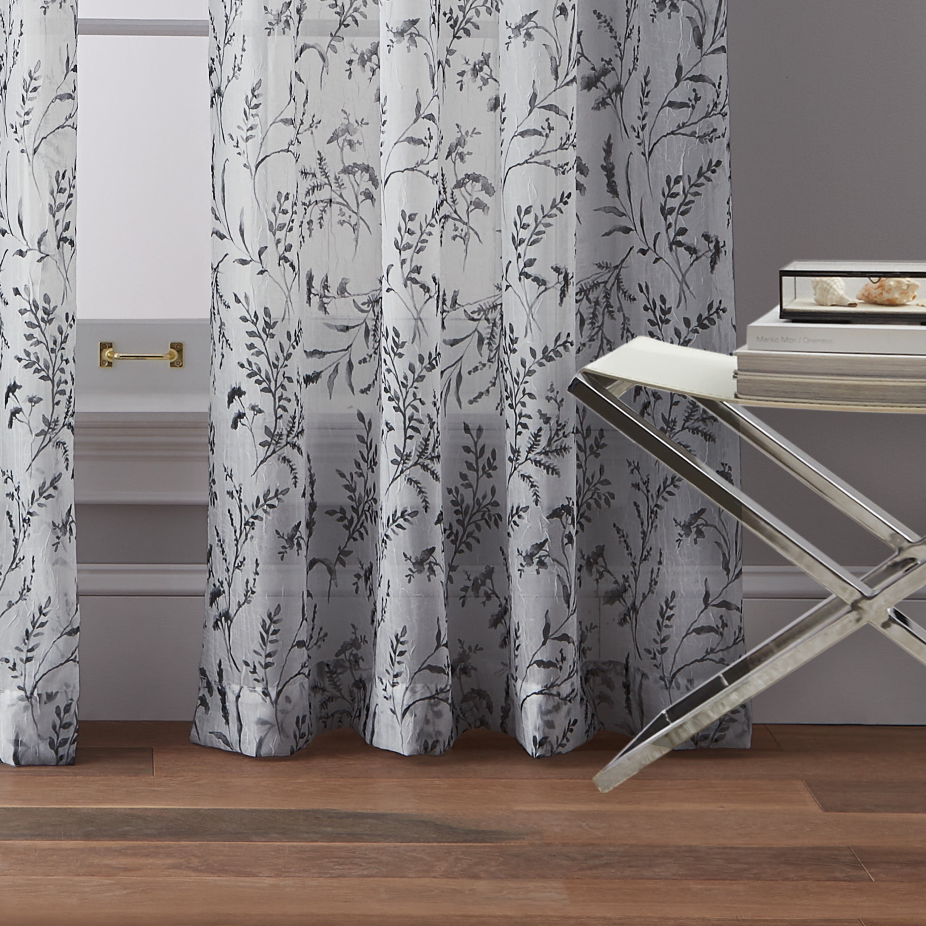 CHF Santa Barbara 84" Curtain Panel, Floral, Gray, Adult