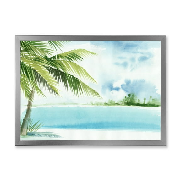 Designart 'Palm Beach Resort At Sunrise I' Nautical & Coastal Framed Art Print
