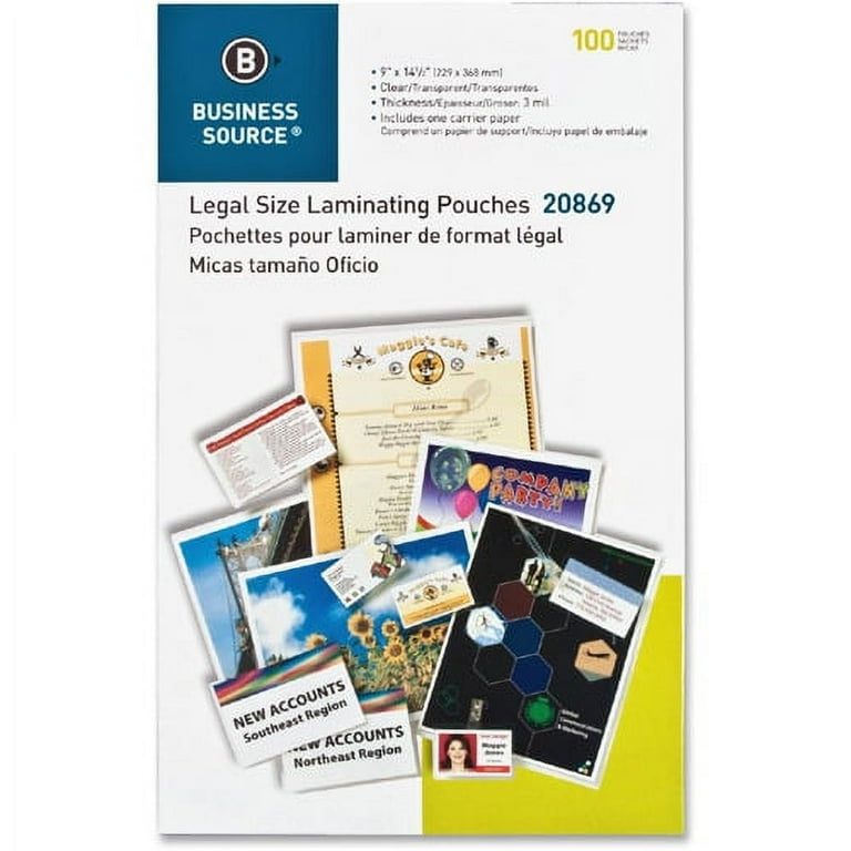 Business Source 3 mil Legal-Size Laminating Pouches - Laminating Pouch/Sheet Size: 9 Business Source 3 mil Legal-Size Laminating Pouches - Laminating Pouch/Sheet Size: 9