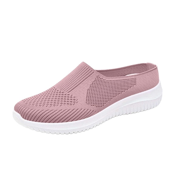 Domuza Orthopedic Casual Shoes for Women Arch Support Slip on Non Slip Running Shoes Wide Width Knitted Mesh Stretch Server Shoes Comfortable 2026 Orthopedic Shoes Pink 10（EU-43）