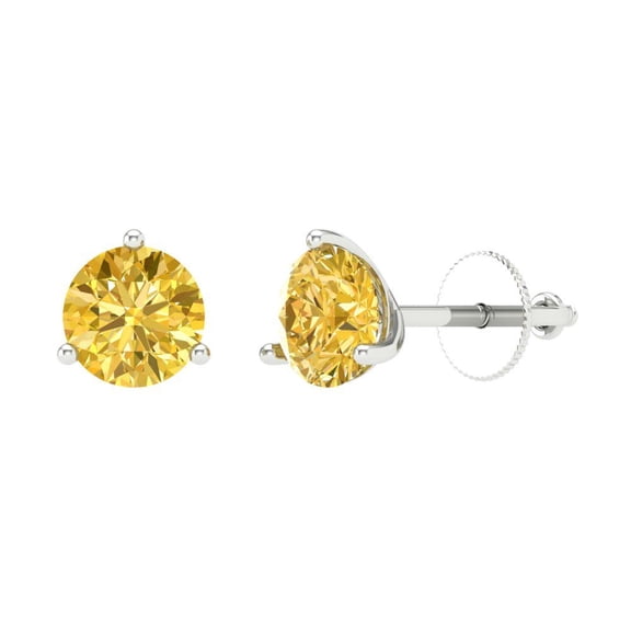 2 ct Screw-Back Stud Earrings for Women | 6.5mm Round Cut Natural Citrine | 18K White Gold
