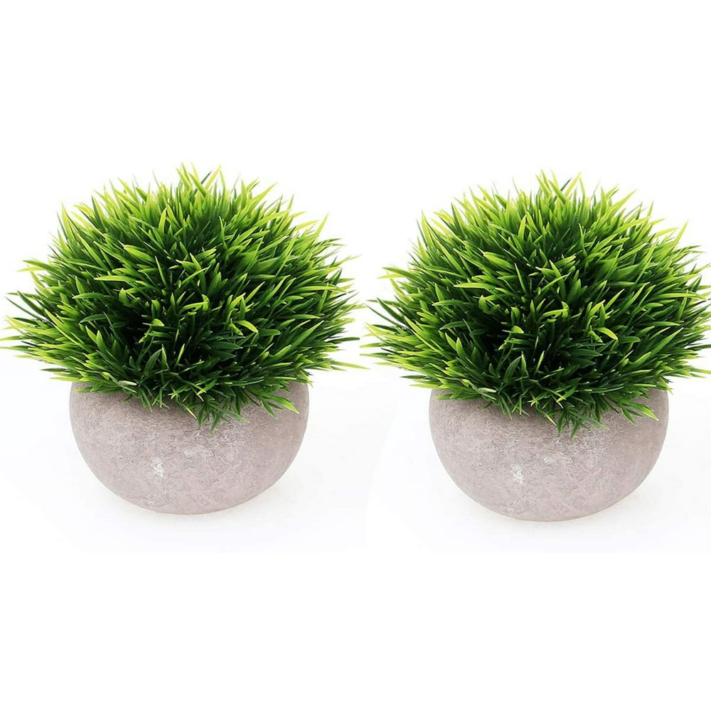 Coolmade 2 Pack Mini Artificial Plants, Plastic Fake Green Grass Faux