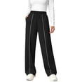 thumbnail image 3 of UVN Sweatpants for Women Casual Wide Leg Baggy Pants Straight Long Trousers High Waist Drawstring Workout Pants with Pockets, 3 of 12