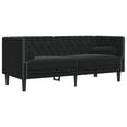thumbnail image 3 of vidaXL 3 Piece Chesterfield Sofa Set with Bolsters Black Velvet, 3 of 5
