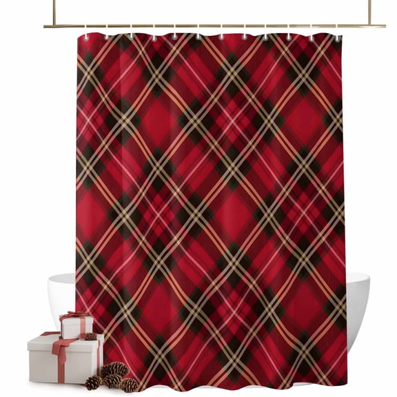 Red Green Black Plaid Bathroom Shower Curtain Christmas Buffalo Checkered Waterproof Washable Shower Curtains for Bathtub Bath Decor with Grommets and Hook 72 X 84 Inch