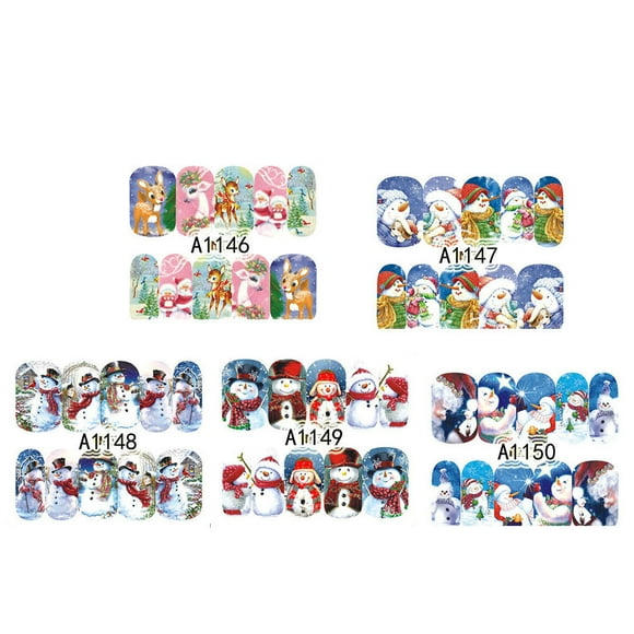 5PCS Cute Christmas Nail Art Nail Aticker sticker Nail New Year Slider Tattoo Water Decal Full Wraps Designs Decals