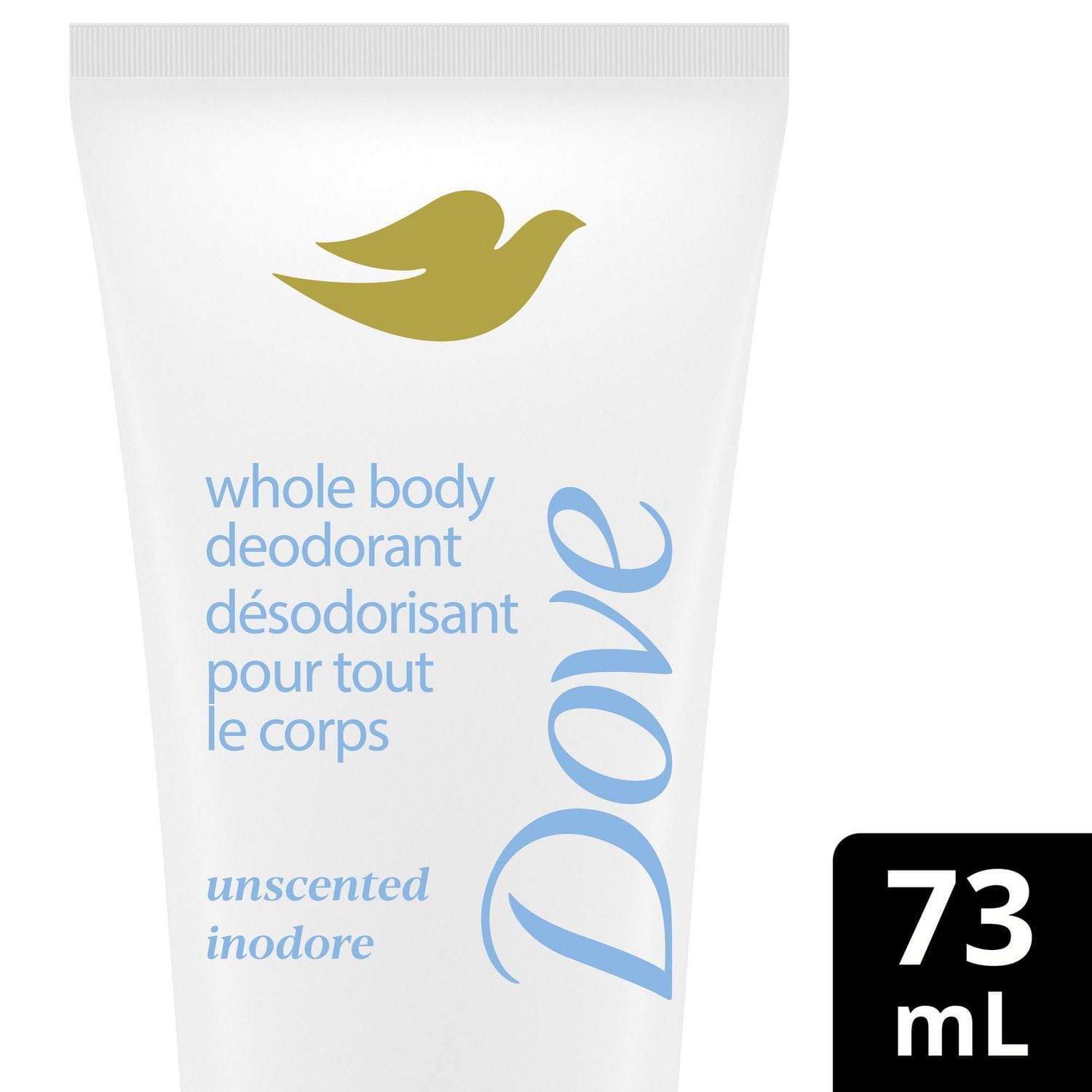 Dove Crème Déodorante Sans Aluminium Pour Tout le Corps Dove, Équilibrant le pH Hypoallergénique, Non Parfumée, 72 heures de protection anti-odeurs 73 mL