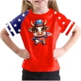 thumbnail image 1 of Haut à Manches Courtes pour la Fête de l'Indépendance pour Garçons et Filles en Bas Âge, T-Shirt Décontracté à Col Rond Imprimé, Mélange Doux de Polyester-Spandex, Tenue Quatre Saisons, Noir, Taille 110, 1 of 4