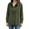 thumbnail image 4 of Zpanxa Fleece Jacket Women Corduroy Button Front Long Sleeve Shirt Jacket Loose Fit Solid Color Casual Lightweight with Pockets Fall Outerwear, 4 of 7