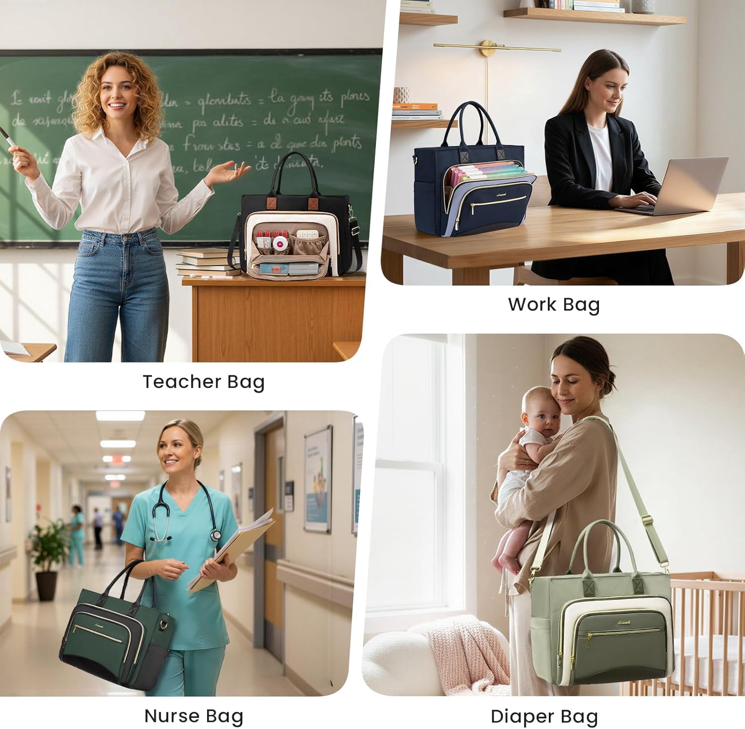 LOVEVOOK Work Tote Bags for Women,Laptop Tote Bag for Women With Large Cup Holder,Teacher Nurse Bags With Accordion File Organizer Pocket,Multi-Pockets Professional Briefcase Business Purses Handbag