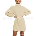 thumbnail image 3 of Autumn and winter pullover sweater foreign trade sweater dress high collar solid color pullover sweater sweater dress-blue-XL, 3 of 6