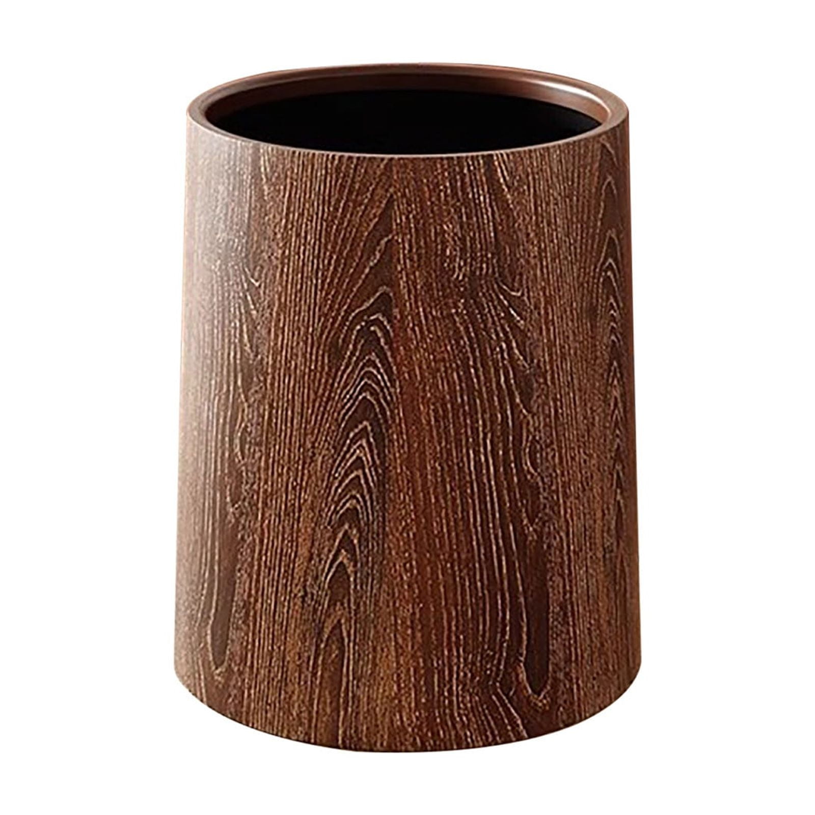 Tgbvmt Vintage Wood Grain Flip Lid Trash Can Large Capacity Odor Blocking Wastebasket Round Clamshell Garbage Bin for Living Room Kitchen Office Bathroom Hotel Home Waste Organization