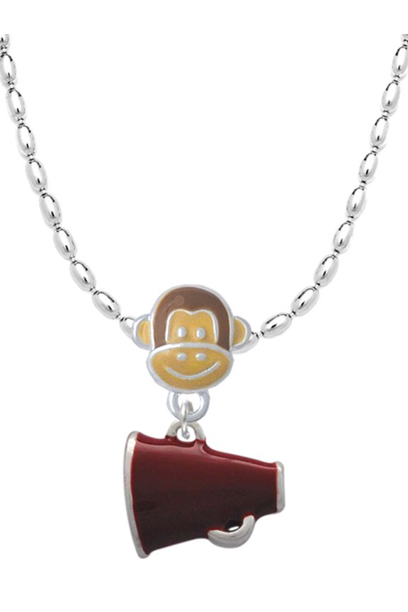 Silvertone Small Maroon Megaphone Mia Monkey Charm Necklace