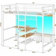 thumbnail image 2 of Metal Loft Bed Twin Size with Charging Station&LED Lights Twin Loft Bed Frame with L-Shaped Desk&Drawers&Coat Rack&Full-Length Guardrail for Adults, White, 2 of 9
