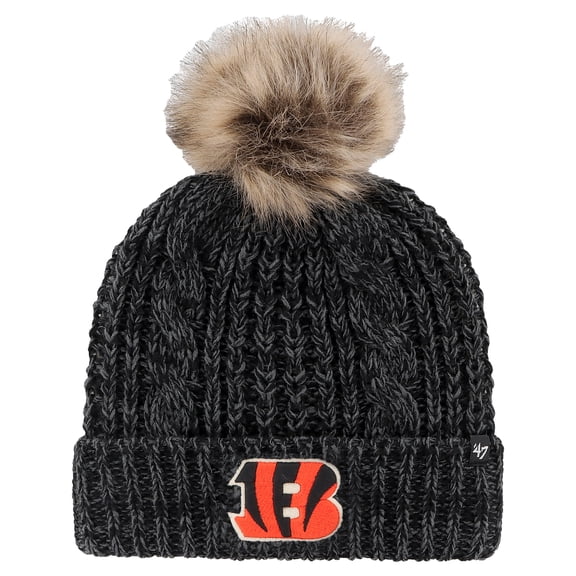 Women's '47 Black Cincinnati Bengals Meeko Cuffed Knit Hat with Pom