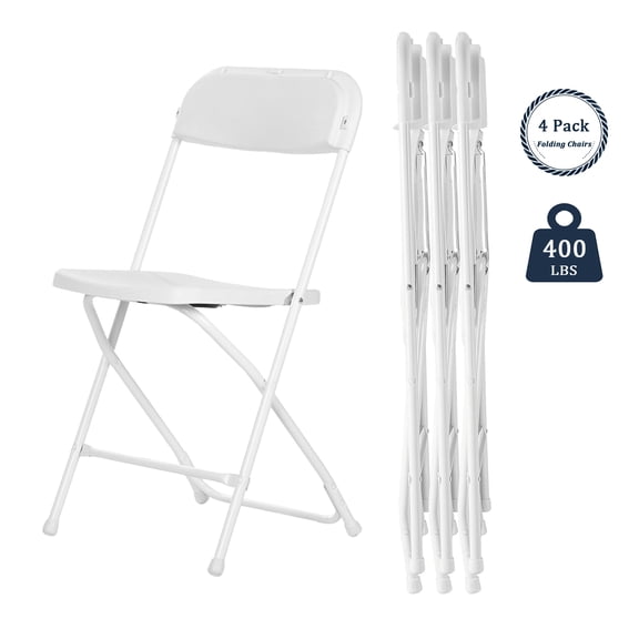 Behome 4 Pack Folding Chairs,Portable Metal Frame Chair,Stackable Indoor Outdoor Seat for Home, Office, Party,Backyard,Patio,400lbs Capacity, White