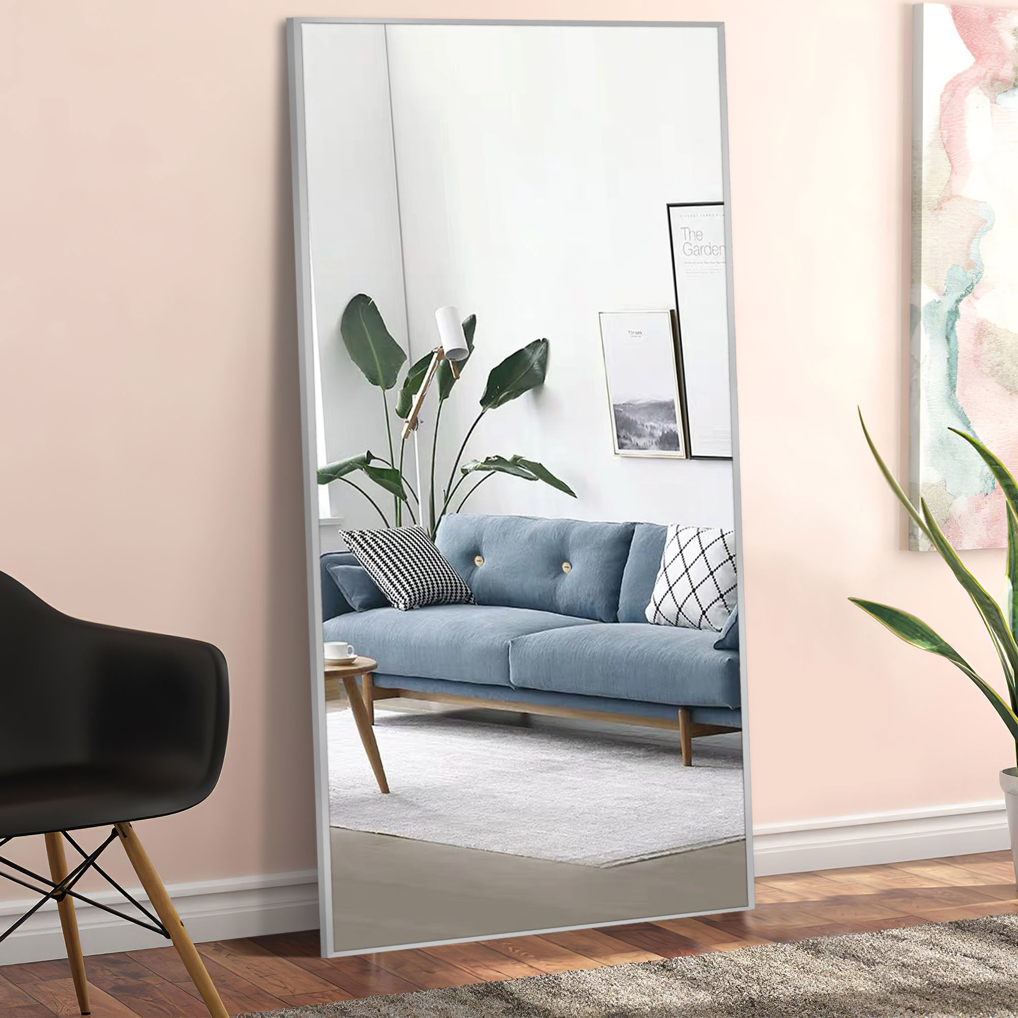 71"x24" Rectangular Full Length Floor Mirror with Stand Silver