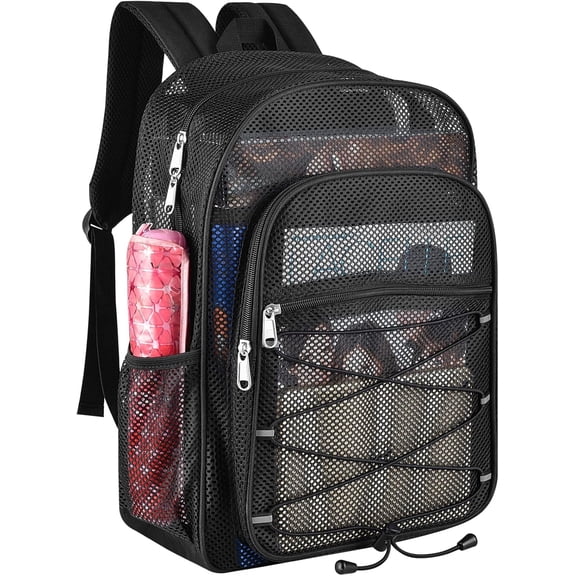 Heavy Duty Mesh Backpacks for Adults, See Through College Backpack with Adjustable Padded Shoulder Straps for Swimming, Fitness, Outdoor Sports