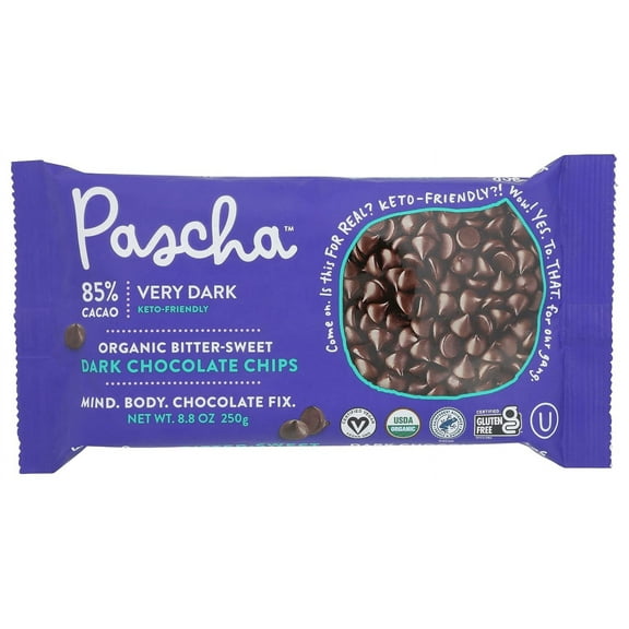 Pascha Organic Dark Chocolate Chips 85% Cacao Bittersweet Chocolate 8.8 oz