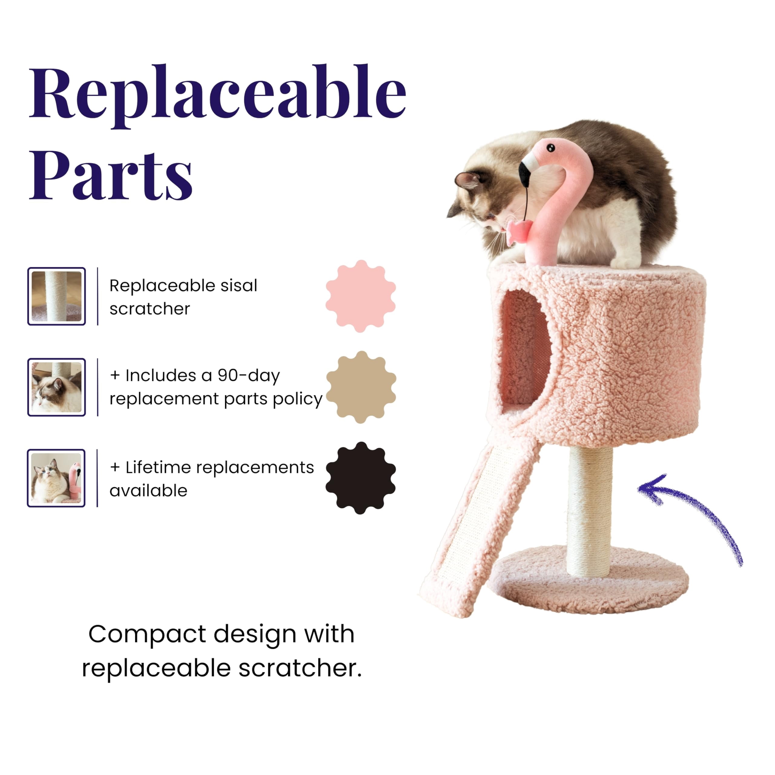 Flamingo 2-level 29" Cat Tree For Small Cats & Kittens With Replaceable Posts  Sisal Ramp Pink Designed Cute Condo