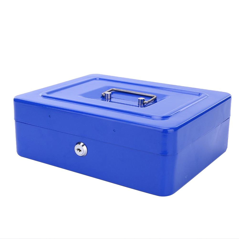 Small Cash Box with Key Lock Portable Metal Money Box with Double Layer