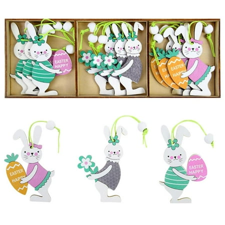 

Rabbit Pendant|Funny Wooden Easter Bunny Pendant|9pcs Easter Pendant Rabbit Carrot Chick Egg Pendant Ornament With Storage Wooden Box Holiday Gift