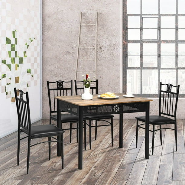 Costway Juego de Mesa de Comedor Moderna con 4 Sillas Tapizadas para Hogar y Restaurante Negro