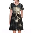 thumbnail image 1 of Easygdp Gold Pattern Skull para Vestido Transpirable de Mujer, Vestido Suelto de Manga Corta con Pliegues y Bolsillos para el Verano, 1 of 6