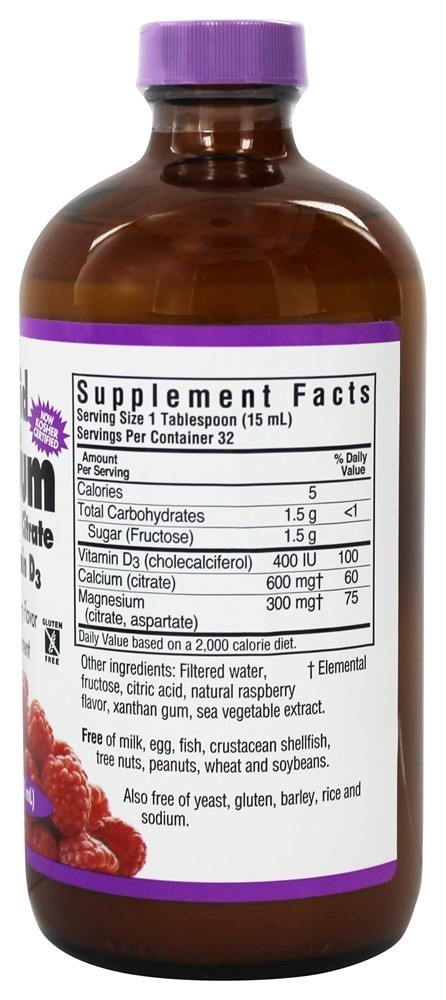 Bluebonnet Nutrition Calcium Magnesium Citrate Plus Vitamin D3 Liquid, Natural Raspberry, 16 Fl Oz - image 2 of 3