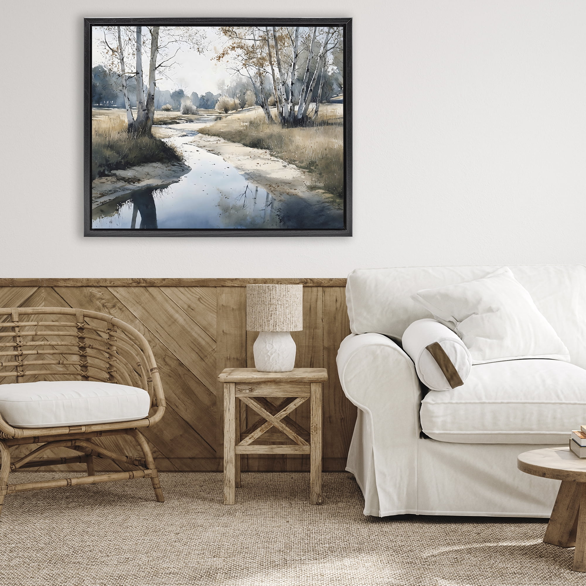Stupell Industries Birch Tree Creek in Autumn Black Framed Floater Canvas Wall Art, design by Franklyn Gregory