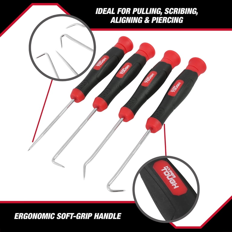 Hyper Tough 4-Piece Hook and Pick Set Carbon Steel with Curved, 90