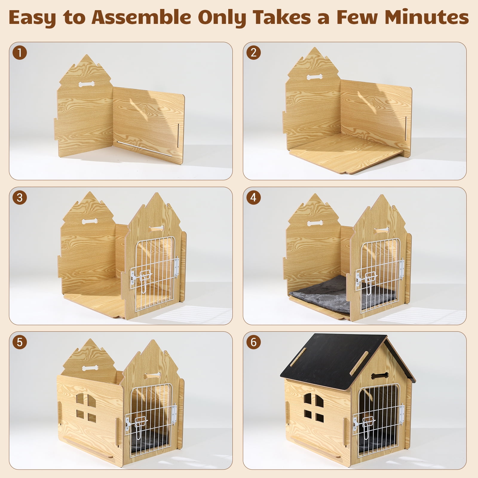 RYPetmia Wooden Dog House with Roof Dogs Indoor and Outdoor Use for Small Medium Dog Cat, Dog Kennel for Playing and Resting, Maple