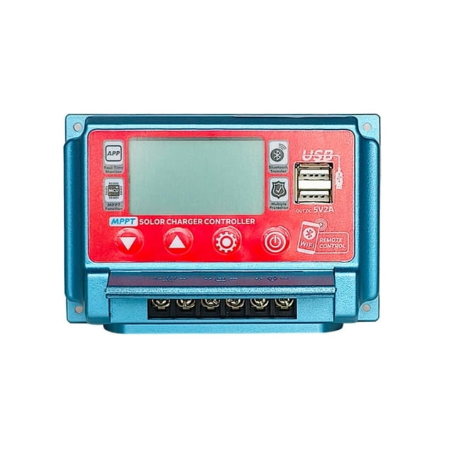 TFixol Smart MPPT Solar Charge Controller with Bluetooth/WiFi, 12V-60V, 50A, LCD Display, Dual USB, Overload Protection, Remote App Control, 7-Day Cloud Data, Blue
