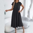 thumbnail image 6 of MOJOGO Dresses for Women Short Sleeve Round Neck Midi Dress Summer Pleated Dress with Pockets A Line Casual Dress Black M, 6 of 8