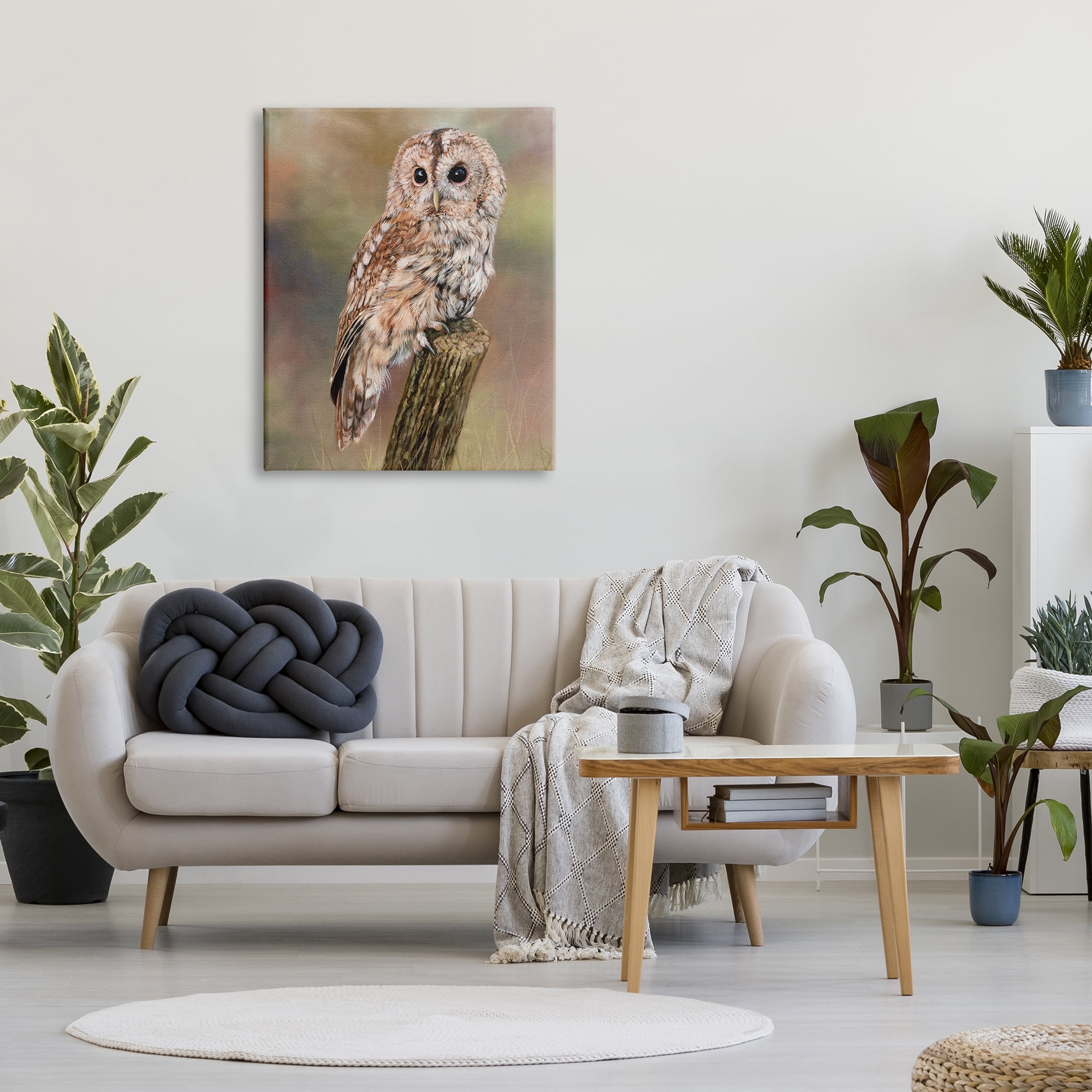 Stupell Industries Brown Tawny Owl Perched Intricate Woodland Wildlife Painting Painting Gallery Wrapped Canvas Print Wall Art, Design by David Stribbling
