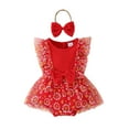 thumbnail image 1 of Baby Clothes Ruffle Sleeveless Flower Printed Bodysuit Baby Rompers Girl Dresses with Headband Two Pieces Set Baby Girl Summer Outfit 6-9 Months Baby Girls Clothes, 1 of 6