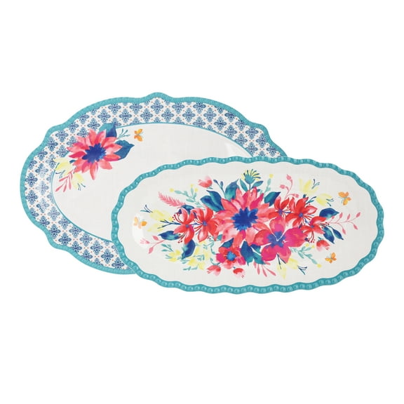 The Pioneer Woman 2-Piece Fresh Floral Melamine Serveware Platters, Teal