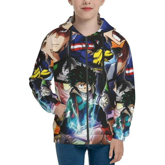 My Hero Academia Youth Sweatshirt 3D Printed Hoodie Activewear Teenager Winter Full-Zip Drawstring Jacket Coats Active Pullover Hooded Blouse For Boys Girls Small