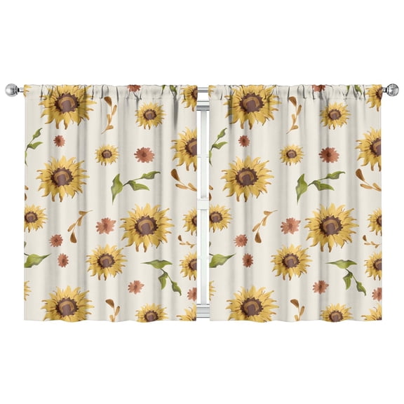 2 Pack Sunflower Print Kitchen Curtains - Floral Boho Vintage Yellow Rustic Farmhouse Tier Window Panels 42x54 Inch