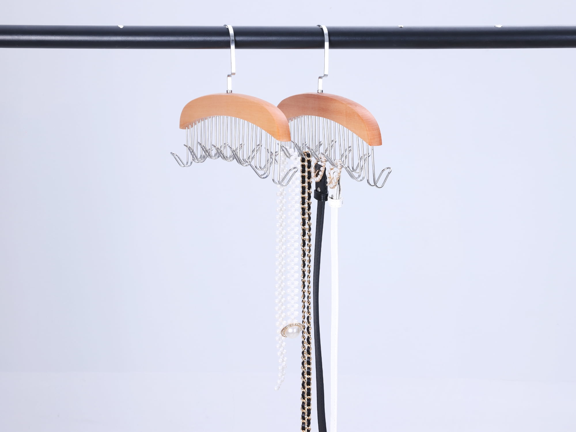 Unique Bargains Bra Hangers Wood Tank Top Hanger with 8 Hooks 2 Pcs Light Brown